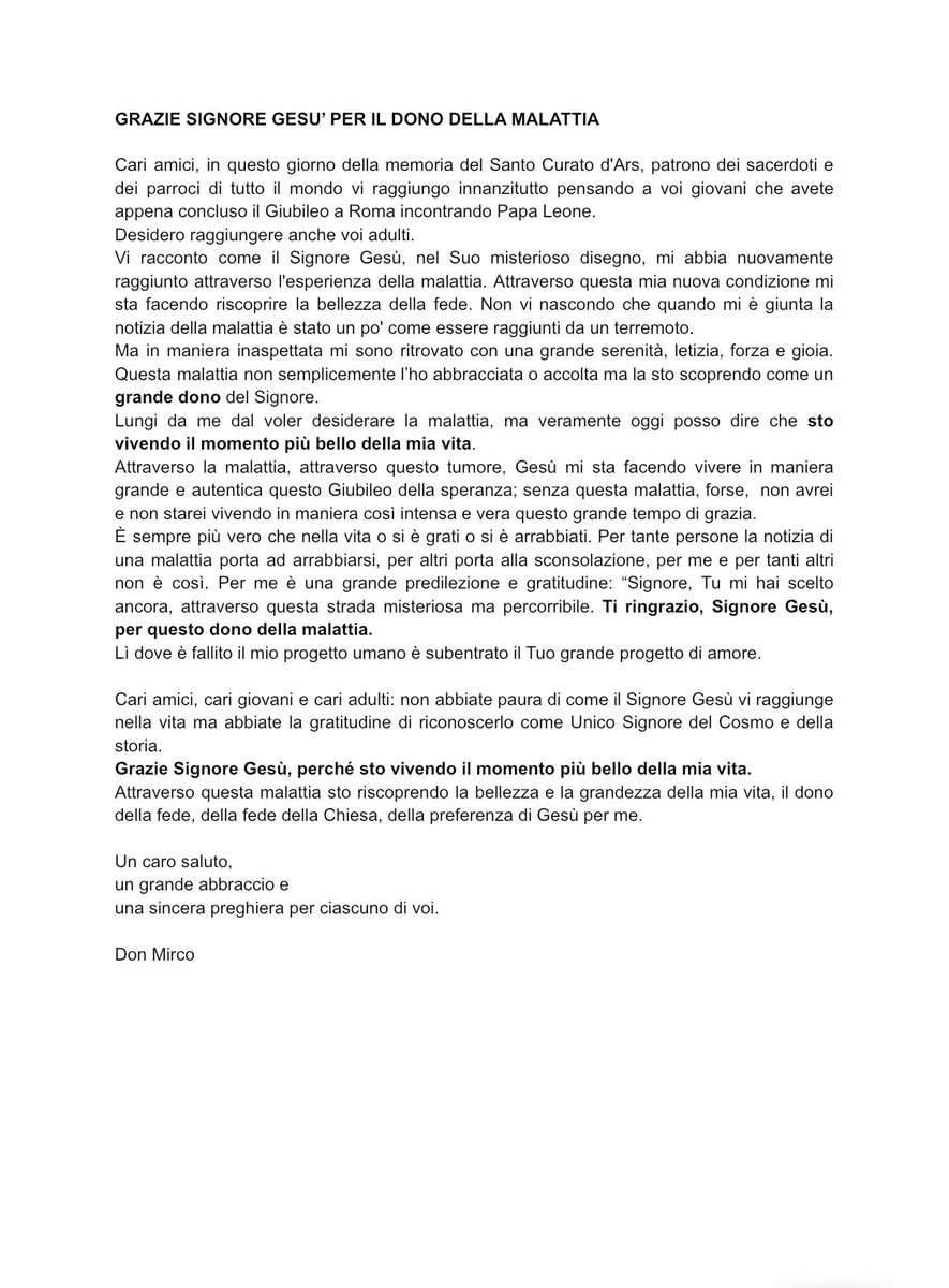 Grazie Signore Gesù per il dono della malattia