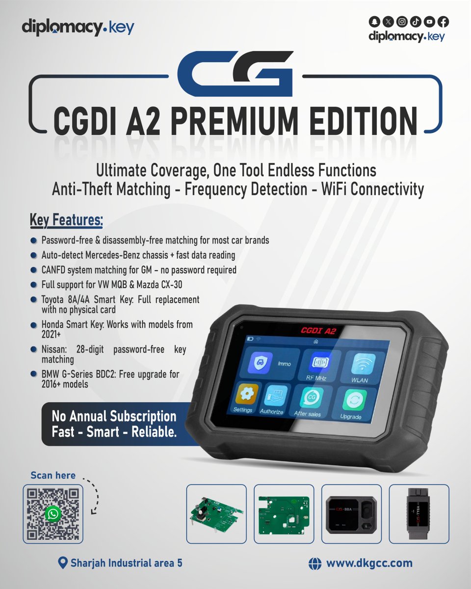 diplomacykey's tweet image. 🆕 Just In: CGDI A2 Premium (2025)
💡 WiFi-based IMMO Matching Tool
🔓 Mercedes, Toyota, Honda, Nissan, GM, Mazda, VW & more
🎁 Free BMW BDC2 Adapter included
No annual fee. Shop: dkgcc.com
#CGDIA2 #KeyProgrammer #IMMO #LocksmithTools #DKGCC