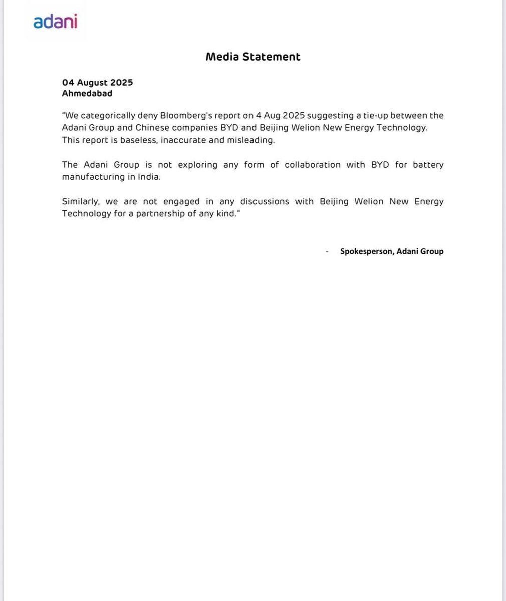 🚨🇮🇳Indian billionaire Adani SLAMS Bloomberg over FAKE REPORT claiming partnership with Chinese firm

'This report is baseless, inaccurate and misleading.'