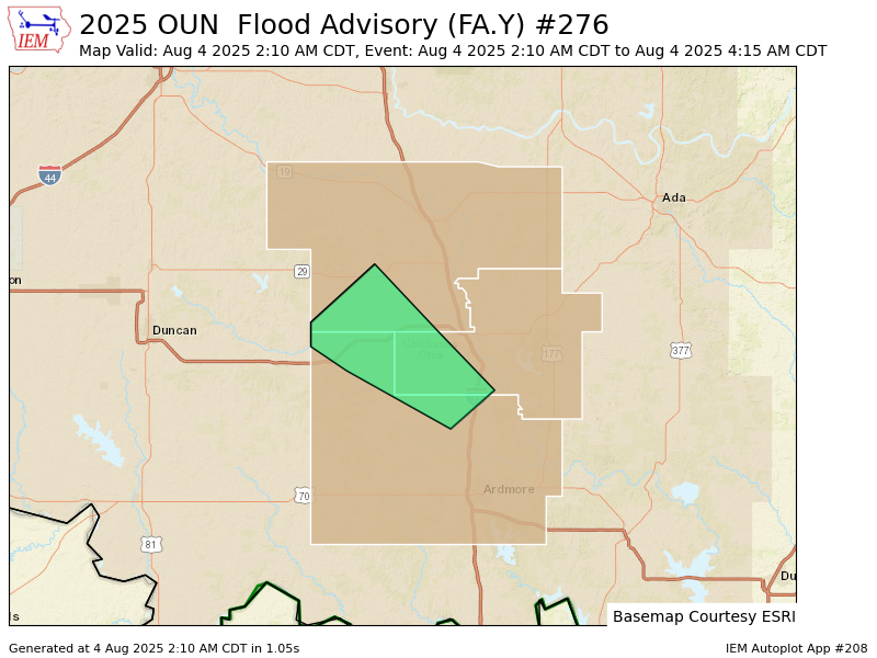 OUN issues Flood Advisory for Carter, Garvin, Murray [OK] till Aug 4, 4:15 AM CDT mesonet.agron.iastate.edu/vtec/f/2025-O-…