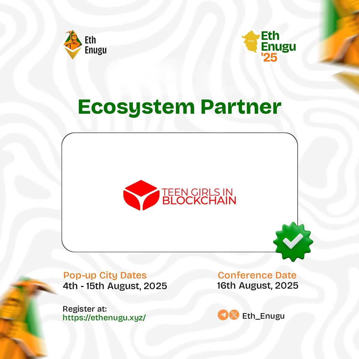 TEEN GIRLS IN BLOCKCHAIN (TGIB)™️ (@girlsblockchain) on Twitter photo We’re proud to be named Community Partners for <a href="/Eth_Enugu/">Eth Enugu || 042 & SE Onchain</a> conference a space where innovators, dreamers, and doers will gather to shape the future of Web3 in Eastern Nigeria.
This isn’t just a partnership it’s a commitment to building with and for the community. We’re proud to be named Community Partners for <a href="/Eth_Enugu/">Eth Enugu || 042 & SE Onchain</a> conference a space where innovators, dreamers, and doers will gather to shape the future of Web3 in Eastern Nigeria.
This isn’t just a partnership it’s a commitment to building with and for the community.