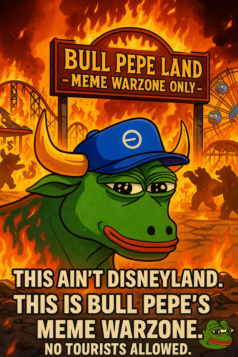 prinzzuby's tweet photo. Welcome to Bull Pepe Land — where bears burn, memes fly, and only the based survive.
No tourists. No clout-chasers. Just pure, unfiltered meme warfare. 🐂🔥🐸
Get in or get rekt.

#BULLPEPE #MemeSeason #MemeWarfare #NoTouristsAllowed #PepeCult #ForeverBullish
@BasedBullPepe https://t.co/aQZN6RdwP1