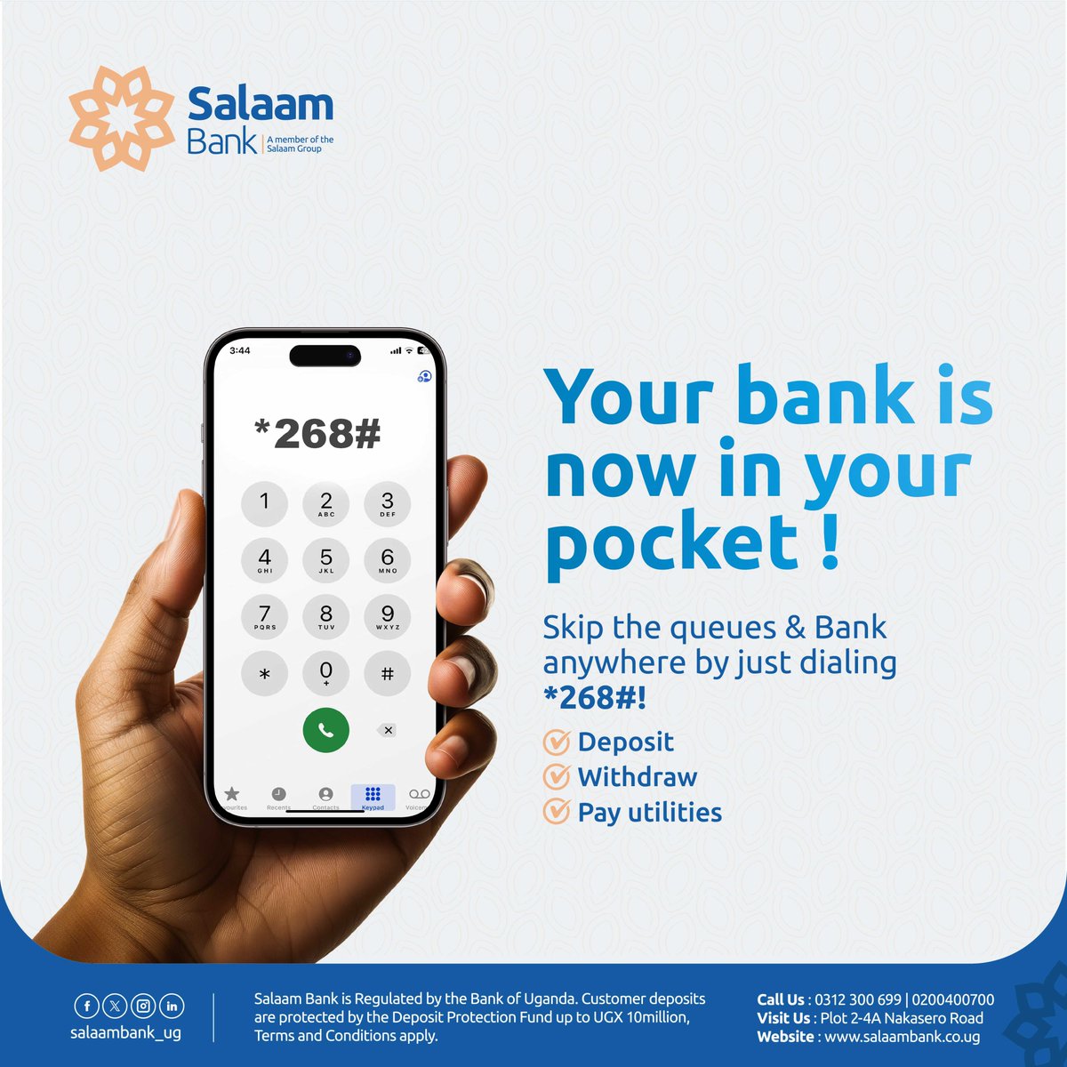 salaambank_ug's tweet photo. Manage your transactions anytime, anywhere 💸with our mobile banking service. Visit any of our branches to register, or call 0312300699, for more information.
#SalaamBank
#IslamicBanking
#MobileBanking https://t.co/lt4mGi5fQ6