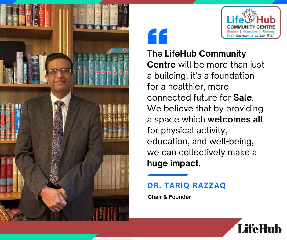 Let's kickstart this week with a shared vision for our community's future. Our founder, Dr. Tariq, believes the LifeHub Community Centre is more than just a building—it's a foundation for a healthier, more connected Sale. Stay tuned for more exciting updates of this!
