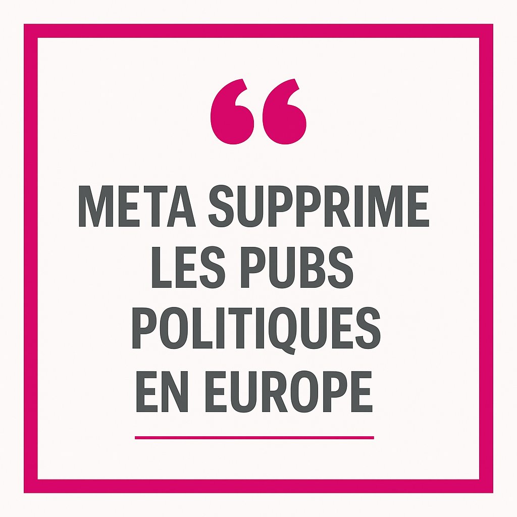 🚨 À partir d’octobre, fin des pubs politiques sur Facebook &amp; Instagram (UE).
Meta invoque la complexité du règlement TTPA.
👉 Seuls les contenus organiques resteront autorisés.
Après Google, c’est un tournant stratégique pour la com’ politique en Europe.

À compter d’octobre
