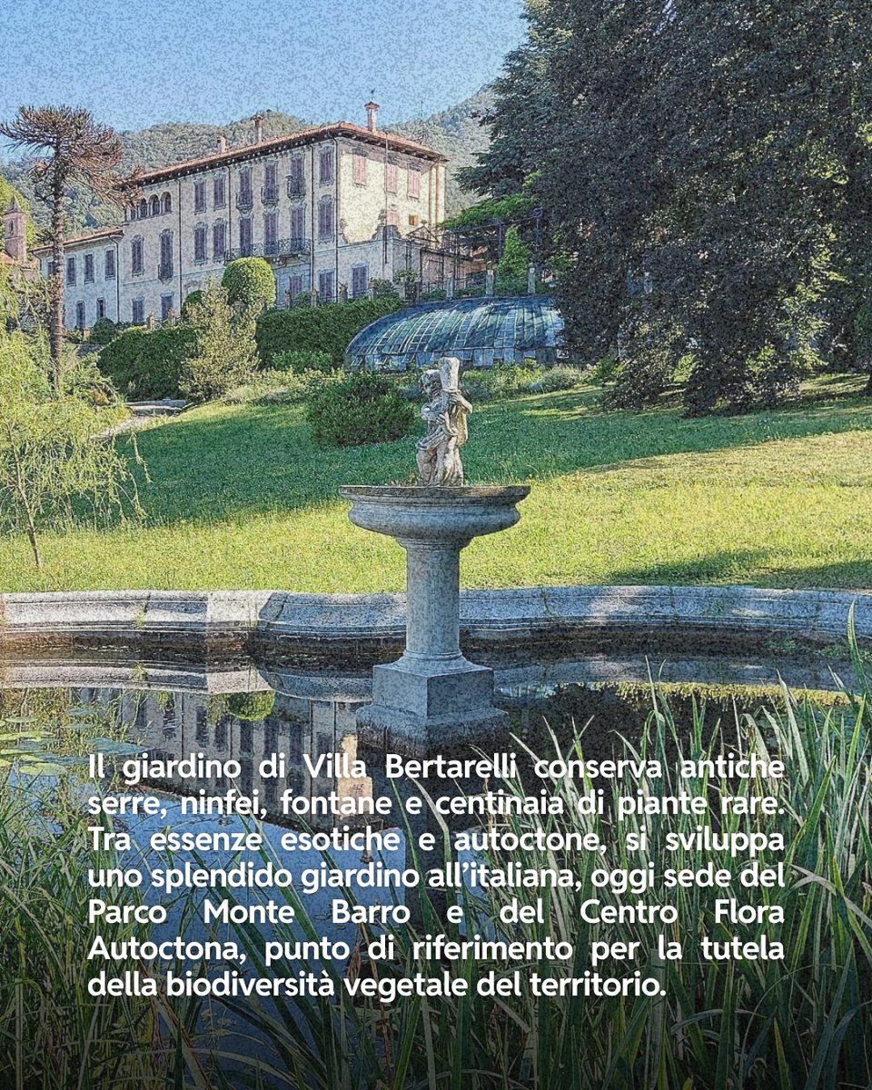 🌿 Passeggiate in Villa: Parco di Villa Bertarelli, Galbiate

Tra serre storiche e piante rare, il giardino all’italiana custodisce bellezza, biodiversità e memoria.

🌳 Sede del Parco Monte Barro e del Centro Flora Autoctona, è il luogo perfetto per chi cerca natura e storia.