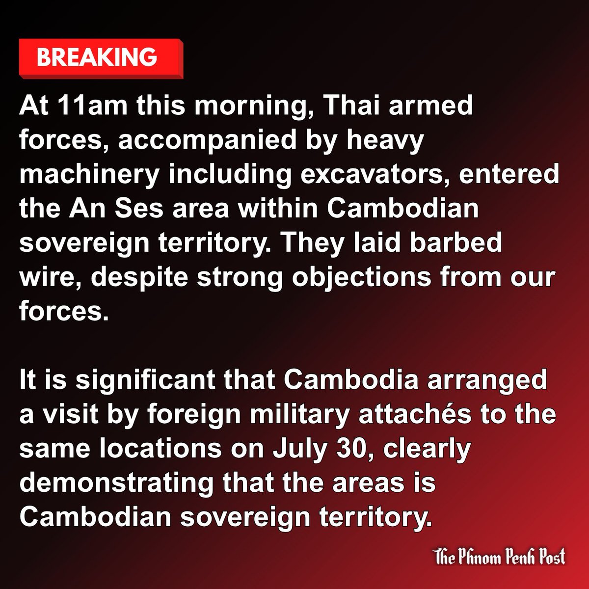 pichphyrun's tweet photo. BREAKING: Thais reinforce border troops

@UNHumanRights @ChannelNewsAsia @CNN @realDonaldTrump @Reuters @thenews_intl https://t.co/X4LNvZ98YL
