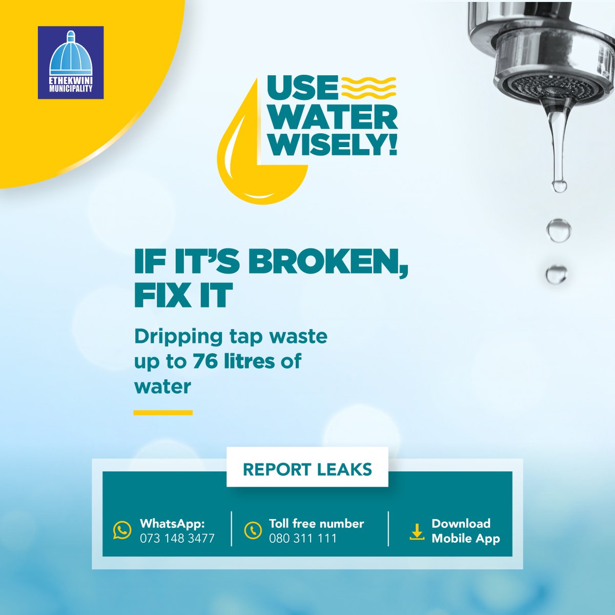 eThekwiniM's tweet photo. #UseWaterSparingly https://t.co/hIAUvOOcCU