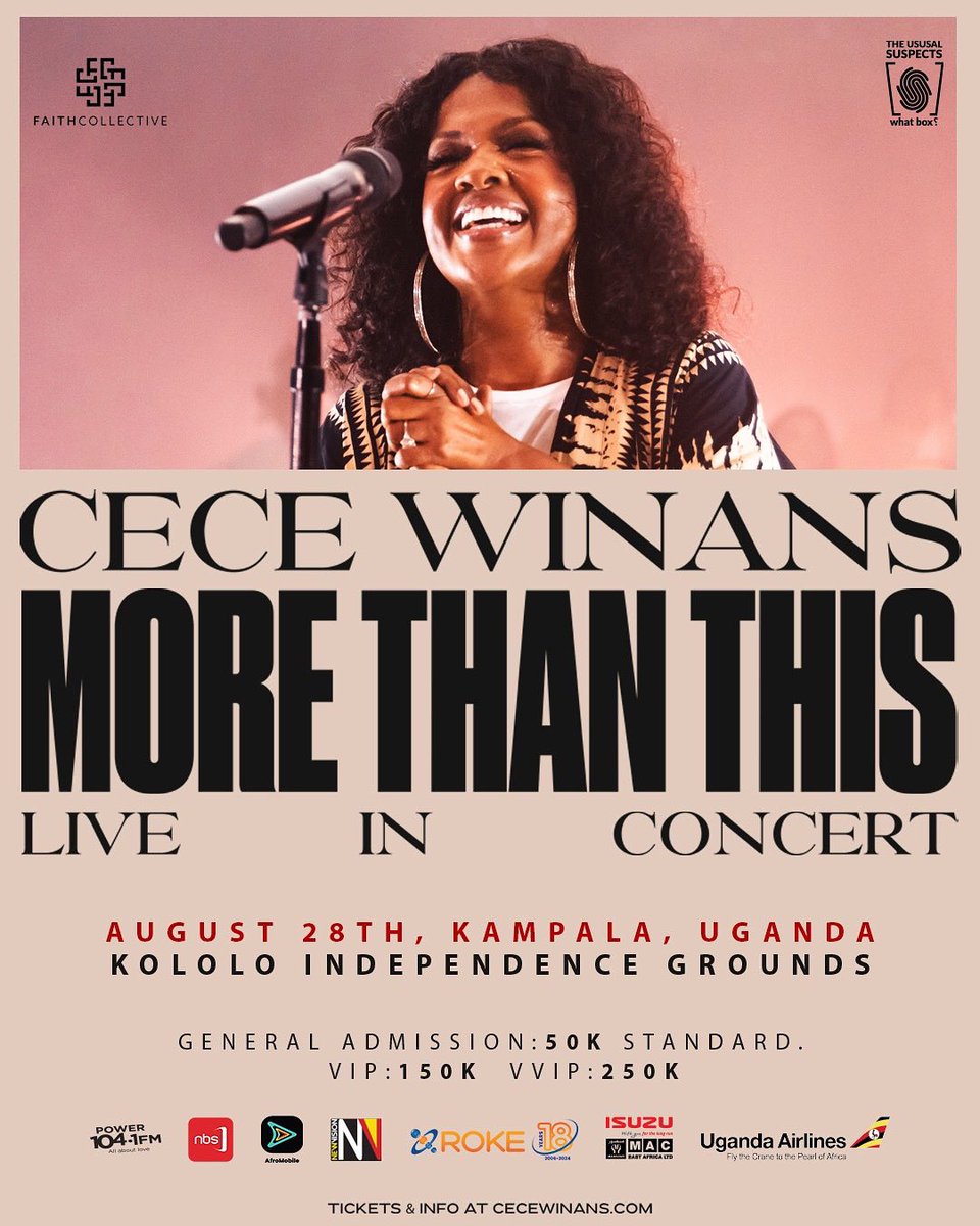 Power 104.1 FM (@powerfmuganda) on Twitter photo It’s the #MoreThanThisUg month y’all. 🎊🕺🏾<a href="/cecewinans/">CeCe Winans</a> is coming to Uganda 🇺🇬 for a concert on 28th August 2025 and tickets are available at cecewinans.com 🎤🎶
The big question is, have you got yours yet? It’s the #MoreThanThisUg month y’all. 🎊🕺🏾<a href="/cecewinans/">CeCe Winans</a> is coming to Uganda 🇺🇬 for a concert on 28th August 2025 and tickets are available at cecewinans.com 🎤🎶
The big question is, have you got yours yet?
