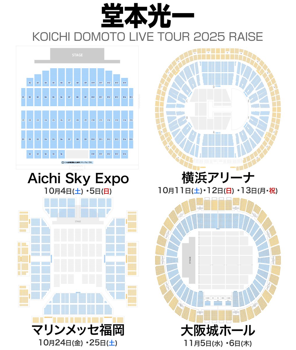 LIVE SDD 2025 ライブチケット 4枚　アリーナ席 KOICHI DOMOTO LIVE TOUR 2025 RAISE 全国4会場 10公演 💺 座席表