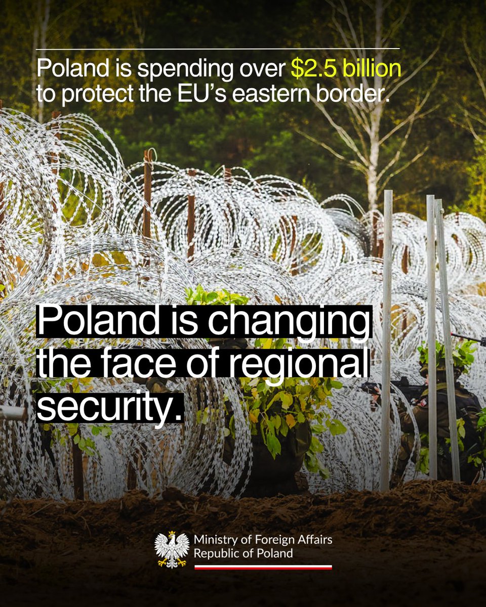Shield East🛡️ deterrence and defence plan is the largest operation to strengthen the eastern flank of NATO. It will involve 2.4 billion euro of investment in fortifying 700km of 🇵🇱 border. #ShieldEast #NATO #EU #Poland
