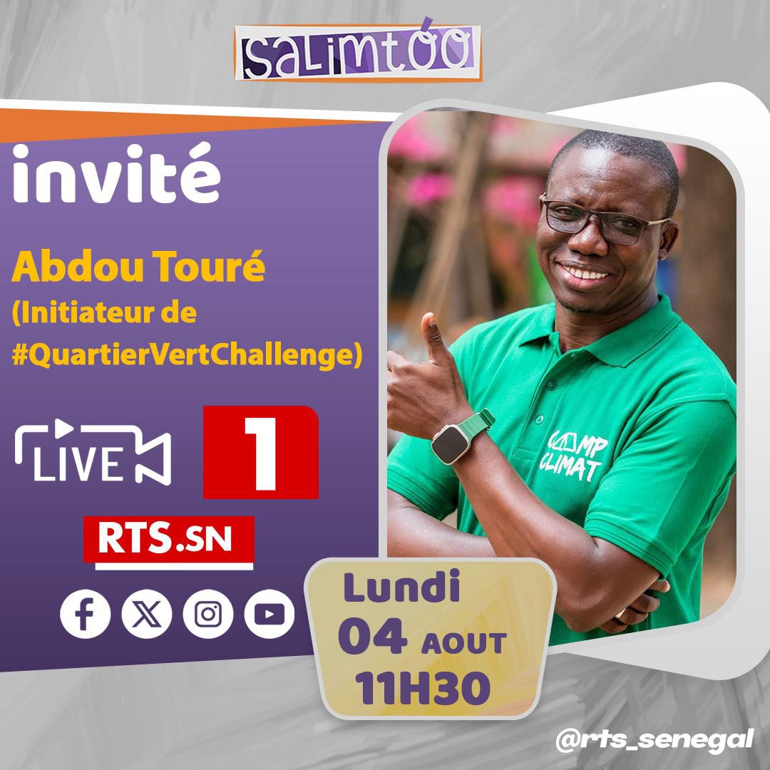 🇸🇳Abdou Touré🏆⭐️ (@tontonvert) on Twitter photo Bonjour na nguén déf ?
Naka lundi bi ?
Votre Tonton Vert sera à 11h30 sur la <a href="/RTS1_Senegal/">RTS SENEGAL</a> dans l’émission SALIMTOO .
Nous parlerons de #QuartierVertChallenge et de la campagne de plantation d’arbres au Senegal.
N’hésitez pas laisser vos questions.
<a href="/CherifHassana/">Cheikha🇸🇳🇵🇸</a> à légui légui Bonjour na nguén déf ?
Naka lundi bi ?
Votre Tonton Vert sera à 11h30 sur la <a href="/RTS1_Senegal/">RTS SENEGAL</a> dans l’émission SALIMTOO .
Nous parlerons de #QuartierVertChallenge et de la campagne de plantation d’arbres au Senegal.
N’hésitez pas laisser vos questions.
<a href="/CherifHassana/">Cheikha🇸🇳🇵🇸</a> à légui légui