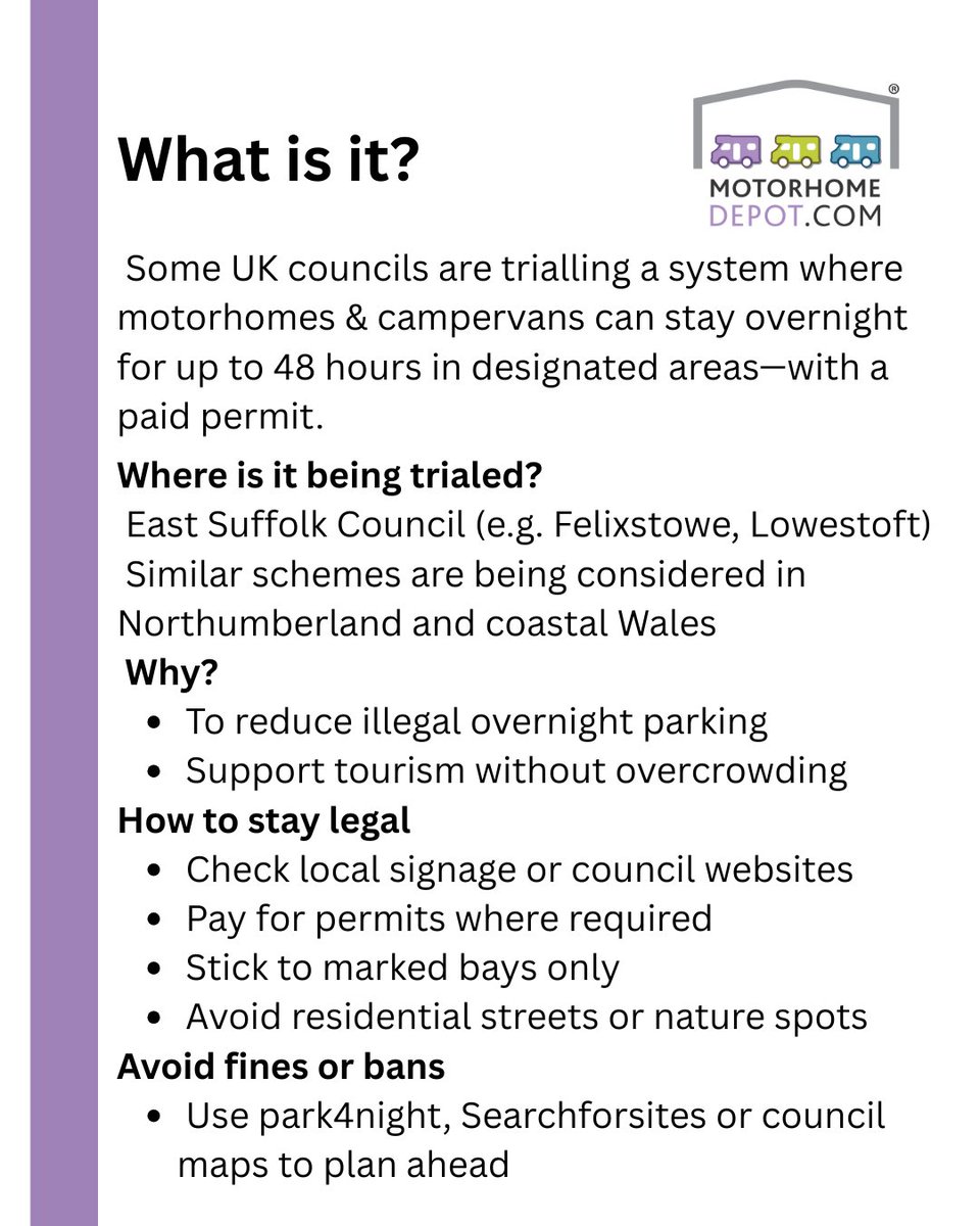 MotorhomeDepot's tweet image. Feeling confused about the new 48-hour overnight parking rule? We've tried to break it down for you, but always check local restrictions and park responsibly

#Motorhome #motorhomelife #motorhomeadventures #motorhometravel #motorhomeliving #motorhomelifestyle #MotorhomesForSale