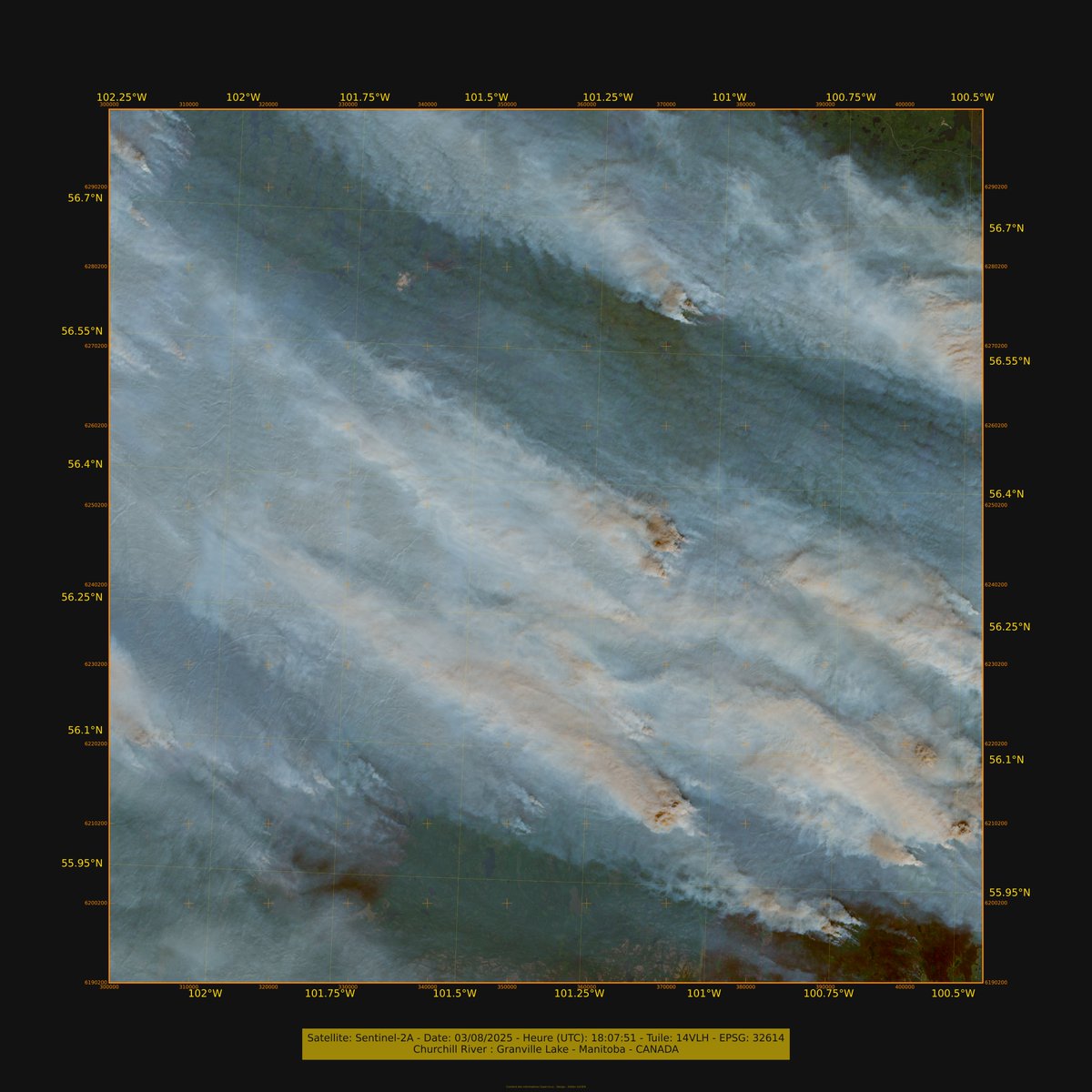 AI_Stef78's tweet photo. Churchill River : Granville Lake - Manitoba - Canada et... je n'ai pas de mots. Données @CopernicusEU du #satellite Sentinel 2 post-traitées. La seconde image prend 7 canaux spectraux pour la restitution des points chauds et donc des foyers d'incendies.

#incendies #feuxdeforêt https://t.co/x61e5nLIaq
