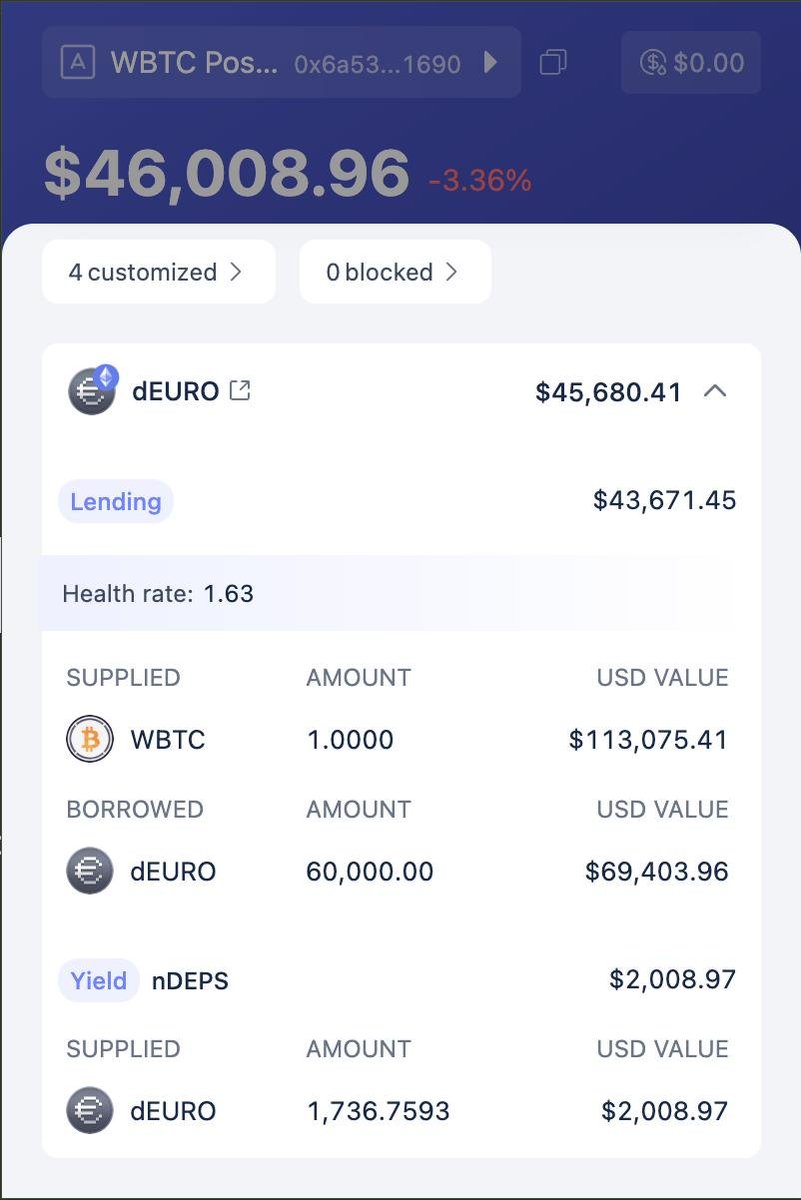 dEURO.com - Decentralized Euro (@deuro_com) on Twitter photo dEURO x Rabby Wallet
Have you seen how deeply integrated the $dEURO ecosystem is in <a href="/Rabby_io/">Rabby Wallet</a> ?
It’s not just a token display — you can now also view:
💸 Your Lending positions
🛡 Your Collateral
📊 Health Rate of your vault
🔁 $nDEPS Holdings
If you haven’t checked it out dEURO x Rabby Wallet
Have you seen how deeply integrated the $dEURO ecosystem is in <a href="/Rabby_io/">Rabby Wallet</a> ?
It’s not just a token display — you can now also view:
💸 Your Lending positions
🛡 Your Collateral
📊 Health Rate of your vault
🔁 $nDEPS Holdings
If you haven’t checked it out