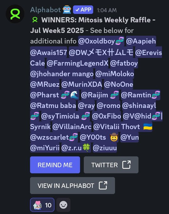 Huge congratulations to the winners of the <a href="/MitosisOrg/">Mitosis</a>  Weekly Raffle - Jul Week5 2025!🎉
