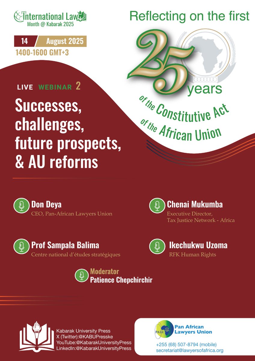The Lawdown Africa (@lawdownafrica) on Twitter photo Happy New Month!
Find these webinars and more curated learning opportunities on our events corner.
Events Corner Link: thelawdownafrica.com/legal-events-i…
CC: <a href="/KABUPressKE/">Kabarak University Press</a>, <a href="/KULSA_Kabarak/">Kabarak University Law Students</a>, <a href="/lawkabarak/">Kabarak Law School</a> Happy New Month!
Find these webinars and more curated learning opportunities on our events corner.
Events Corner Link: thelawdownafrica.com/legal-events-i…
CC: <a href="/KABUPressKE/">Kabarak University Press</a>, <a href="/KULSA_Kabarak/">Kabarak University Law Students</a>, <a href="/lawkabarak/">Kabarak Law School</a>