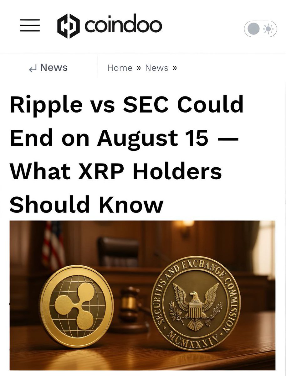 Crypto market rebounds and #XRP surges 6.65% to $3.01, but here is the most exciting news.

🚨RIPPLE VS SEC COULD END ON AUGUST 15!

The long-running legal battle between Ripple and the SEC may be approaching its end and analyst predict it could easily hit $5 or even higher.
