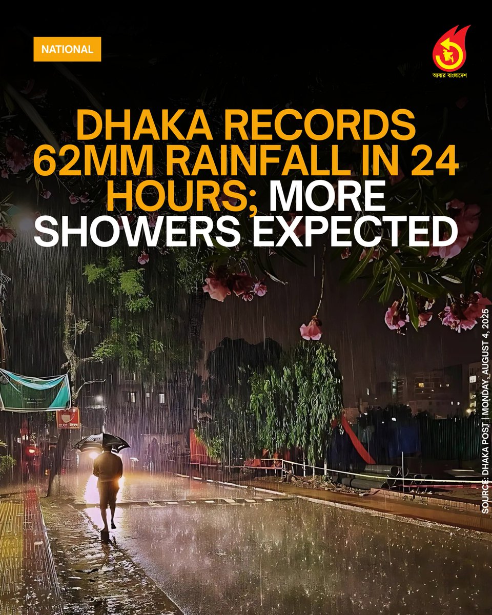 abarbangladesh's tweet image. Dhaka Records 62mm Rainfall in 24 Hours; More Showers Expected!!

#abarbangladesh  #Dhakapost