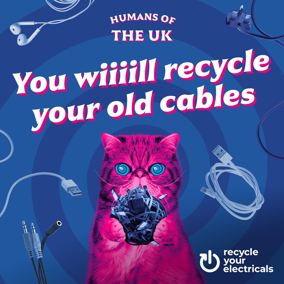 Greetings, humans - have you heard the big mews?

The Great Cable Challenge returns… and so do I, to help you clear your cable clutter!

This International #EWasteDay (14 Oct), your mission is to:

📦 Bag up your cables
📍 Find your local drop-off
♻️ Save valuable copper