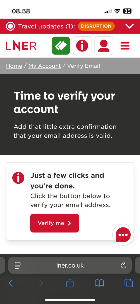 hannan_beard's tweet photo. @LNER Hi, I’m stuck in a loop where it says I need to verify my email. I can see a few other people have said this too. Will seat reservations be in place on these trains after today? https://t.co/RzRKS3f7Rw