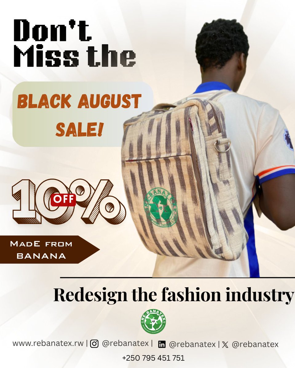 rebanatex's tweet photo. ♻️ Exclusive Offer: Get 10% off with Re-banatex bags made from banana fibers. Let’s redefine fashion with purpose.
#SustainableDesign #CircularEconomy #Rebanatex #GreenFashion #EastAfricaFashion #SustainableFashion #EcoFriendlyBrand #EthicalFashion #CircularFashion https://t.co/MXEi8dsGz3