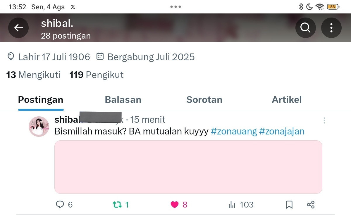 Wts want to sell acc BA F100 masuk ht deres up 100+ views

∆ sudah masuk mt ht deres 
∆ verif email dom gmail
∆ dapat all data akun lengkap 
∆ test ulang? SERIUS TAKE.

✓ Price?  35.000 aja

T. #zonauang #zonajajan