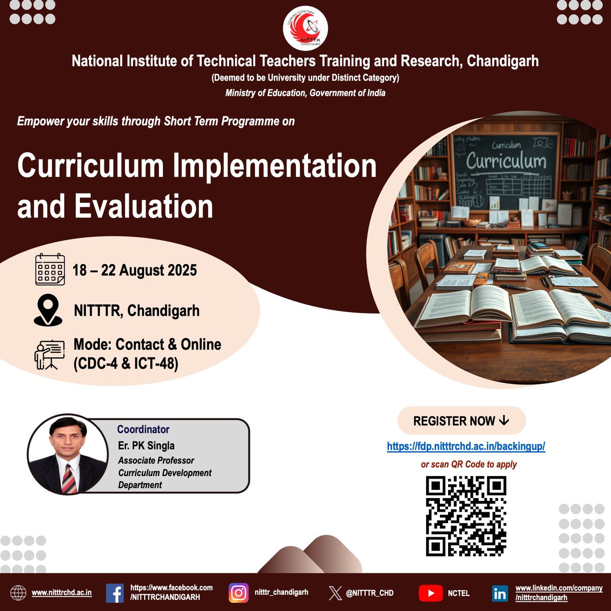 NITTTR_CHD's tweet image. Join us for a 1 Week course on Curriculum Implementation and Evaluation to be organized by the CDC Dept. from 18-22 Aug&apos;25. Interested faculty &amp;amp; staff members may apply at fdp.nitttrchd.ac.in/backingup/
#nitttrchd #CurriculumImplementation #CurriculumEvaluation #EffectiveTeaching