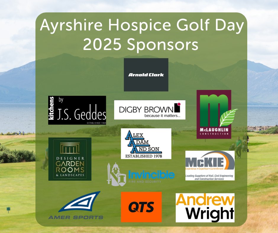 Ayrshire Hospice (@ayrshirehospice) on Twitter photo Sponsor Spotlight ππ€
We canβt wait to welcome 40 fourball teams to our sold out Golf Day at <a href="/theWKGC/">The West Kilbride Golf Club</a> next week!ποΈββοΈ
Thank you to hole sponsors <a href="/KitchensbyJSG/">Kitchens by J S Geddes</a>, <a href="/officialQTS/">Official QTS Group</a>, <a href="/DigbyBrownLLP/">Digby Brown LLP</a>, Amer Sports, A McKie Builders, Alex Adam & Sons, Invincible Security Ltd, Sponsor Spotlight ππ€
We canβt wait to welcome 40 fourball teams to our sold out Golf Day at <a href="/theWKGC/">The West Kilbride Golf Club</a> next week!ποΈββοΈ
Thank you to hole sponsors <a href="/KitchensbyJSG/">Kitchens by J S Geddes</a>, <a href="/officialQTS/">Official QTS Group</a>, <a href="/DigbyBrownLLP/">Digby Brown LLP</a>, Amer Sports, A McKie Builders, Alex Adam & Sons, Invincible Security Ltd,