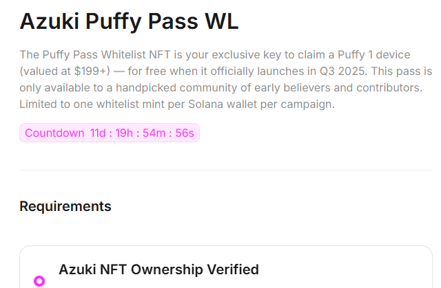 Yiunc (@yiunc) on Twitter photo Puffy Pass Whitelist Claimed thanks <a href="/AzukiAlphaBeans/">Azuki Alpha Beans</a>
All Azuki holders are eligible to mint Puffy which you can redeem for a free Puffy smart device later
x.com/getpuffyai/sta… Puffy Pass Whitelist Claimed thanks <a href="/AzukiAlphaBeans/">Azuki Alpha Beans</a>
All Azuki holders are eligible to mint Puffy which you can redeem for a free Puffy smart device later
x.com/getpuffyai/sta…
