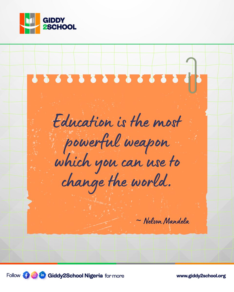 Every step in learning brings you closer to impact.

As Nelson Mandela said, “Education is the most powerful weapon which you can use to change the world.”

Let’s start the week by investing in knowledge. #mondaymotivation #educationmatters  #giddy2school #learntolead