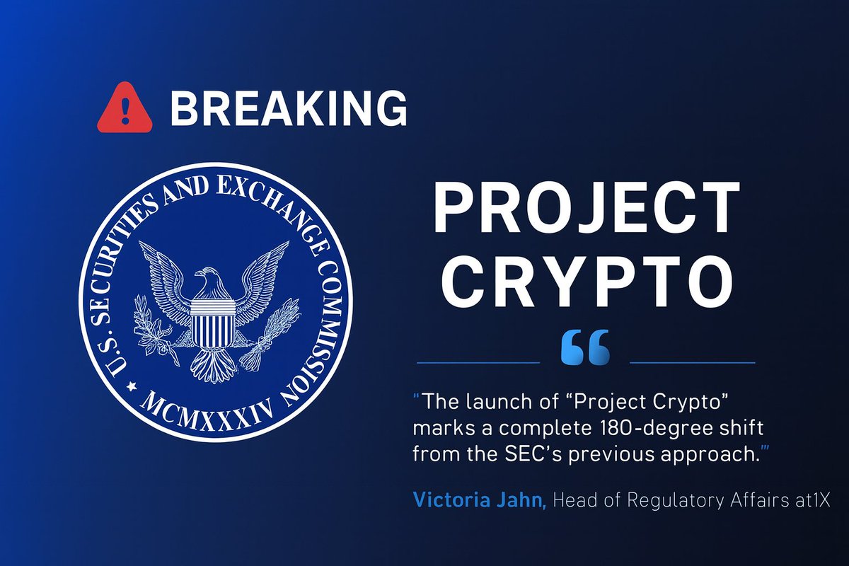 🚨 BREAKING: The SEC launches Project Crypto — bringing U.S. capital markets on-chain.

📌 Tokenized equities, bonds, &amp; funds
📌 Asset classification clarity
📌 Innovation exemptions
📌 Self-custody + regulated infra
21X’s Victoria Jahn:
“This marks a 180° shift. Europe must act