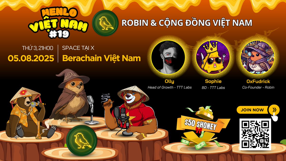 📢AMA HENLO Việt Nam #19 “Robin &amp; Cộng đồng Việt Nam” | Phần thưởng 50 $HONEY

<a href="/robinmarketsxyz/">Robin</a> là một giao thức prediction market mang lại lợi nhuận, được xây dựng trên Berachain, nhằm giải quyết vấn đề thanh khoản, một điểm yếu cố hữu của các nền tảng