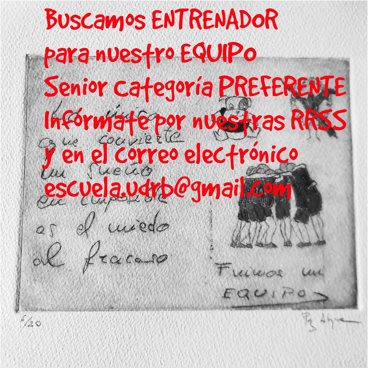 Buscamos un ENTRENADOR para nuestro EQUIPO Senior.
Gran ambiente, trabajadores, AMIGOS y con ganas de DISFRUTAR, APRENDER Y COMPETIR