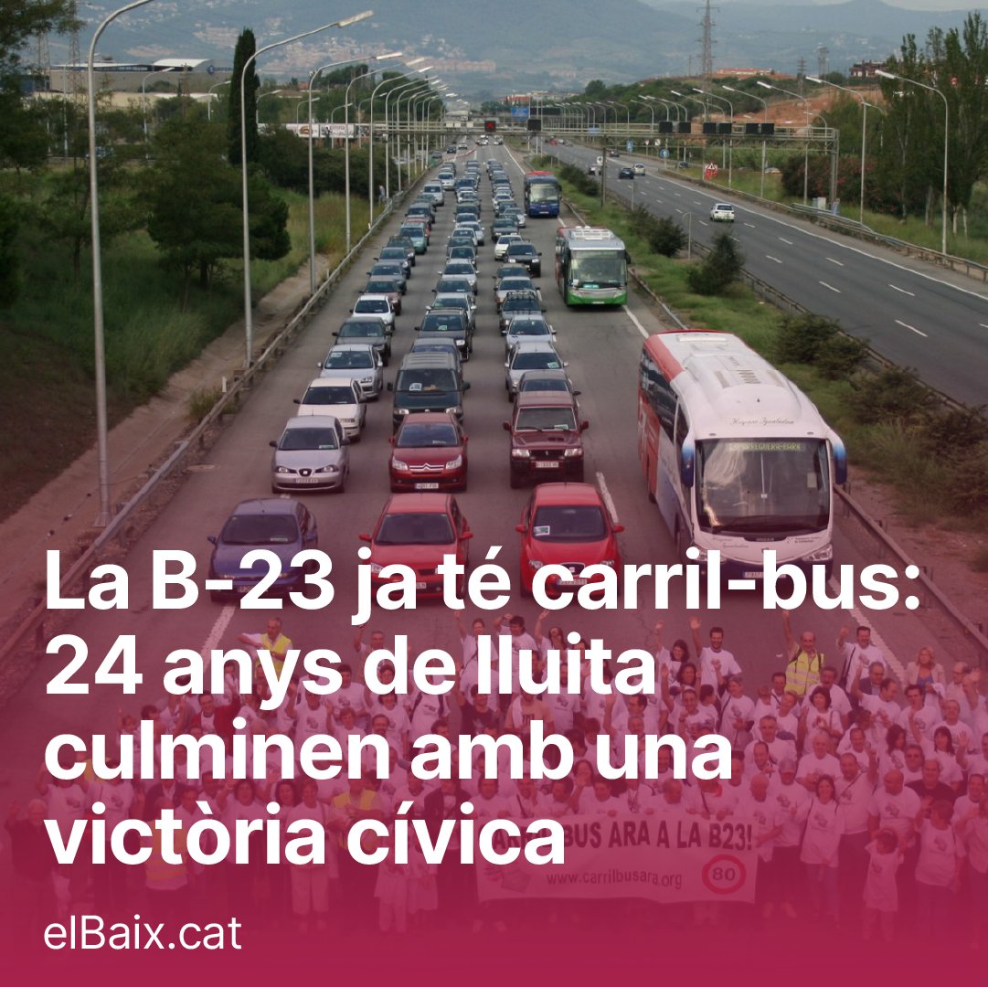 🚍Després de 24 anys de lluita veïnal, ja és una realitat: la B-23 té carril bus!

Més de 4 milions de passatgers se’n beneficiaran: més rapidesa, menys contaminació i millor salut pública.

Una victòria col·lectiva que demostra que organitzar-se i lluitar sempre té resultat.