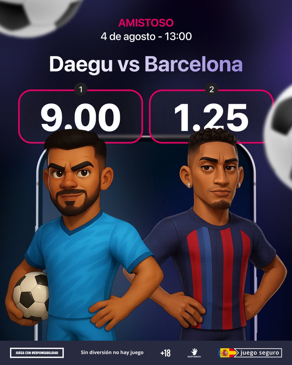 ⚽️Tercer test de pretemporada para el <a href="/FCBarcelona_es/">FC Barcelona</a> que se enfrenta al Daegu en su último partido de la gira asiática.

✅Estas son nuestras cuotas para el partido 👇

🔗 Haz tu apuesta ya en Casinogranamdridonline.es

#Apuestas #GranMadrid