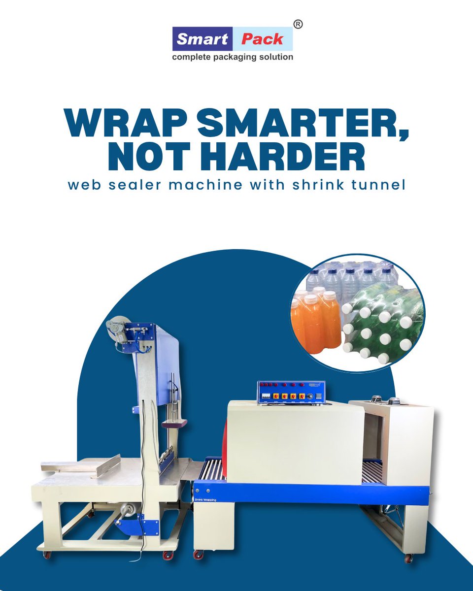 SmartPackIndia's tweet image. Shrink it smart, seal it strong! 💥
Smart Pack’s Web Sealer + Shrink Tunnel = Faster, neater, tougher packaging.
Why struggle when you can wrap like a pro? 📦🔥
👉 smartpackindia.com                           #SmartPack #ShrinkWrapMachine #PackagingSimplified