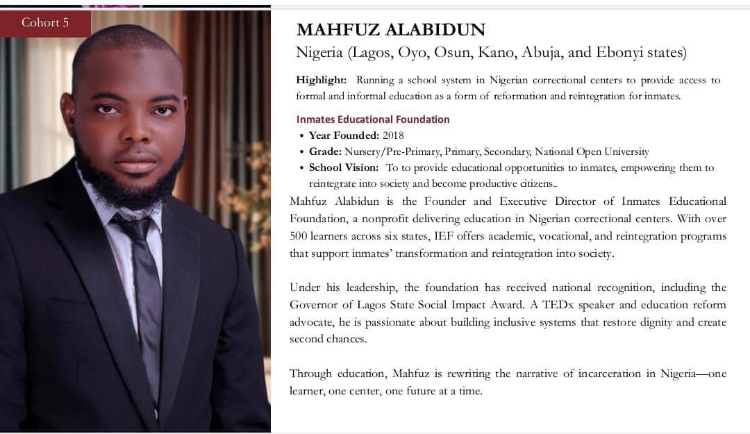 Thrilled to be selected for AL for Education Cohort 5 fellowship! 🌍 12 Young African leaders chosen for transformative program. Looking for the impactful sessions
<a href="/inmatesedu/">Inmates Educational Foundation</a> #ALforEducation #AspireLeadershipFellowship #TransformativeLeadership
