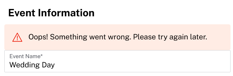 MindTheStepSA's tweet photo. @theknot I am building our website and keep getting this error when trying to update the Event Information. Please help 🙏🏼 https://t.co/OOKzfLc7Rv