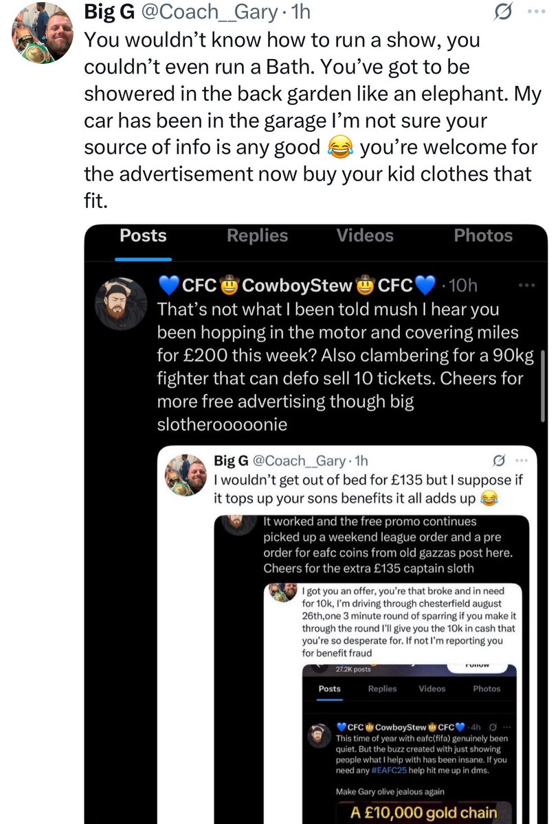 Your little bowling ball of a mate is feeding you lies lad. While my kid is in nice clothes that fit isn’t the remnants of yours in a tissue somewhere? Gary will start throwing threats about in his next tweet stay tuned for more from the angry sloth