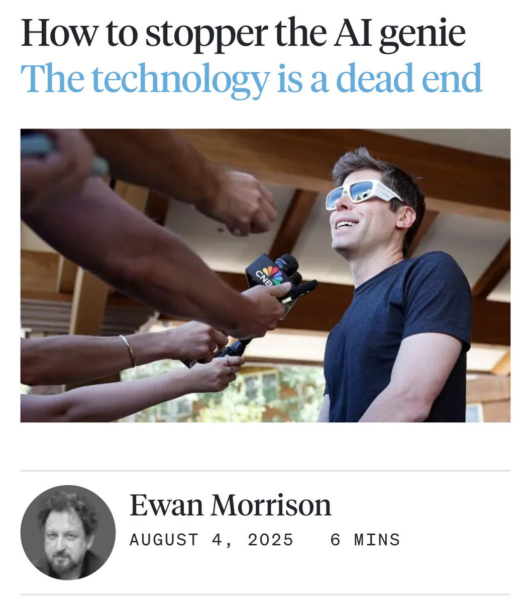 MrEwanMorrison's tweet image. History shows that technological genies are very often put back in the bottle when they prove to be destructive, dangerous or show no return on investment.

My new article in Unherd.

unherd.com/2025/08/how-to…