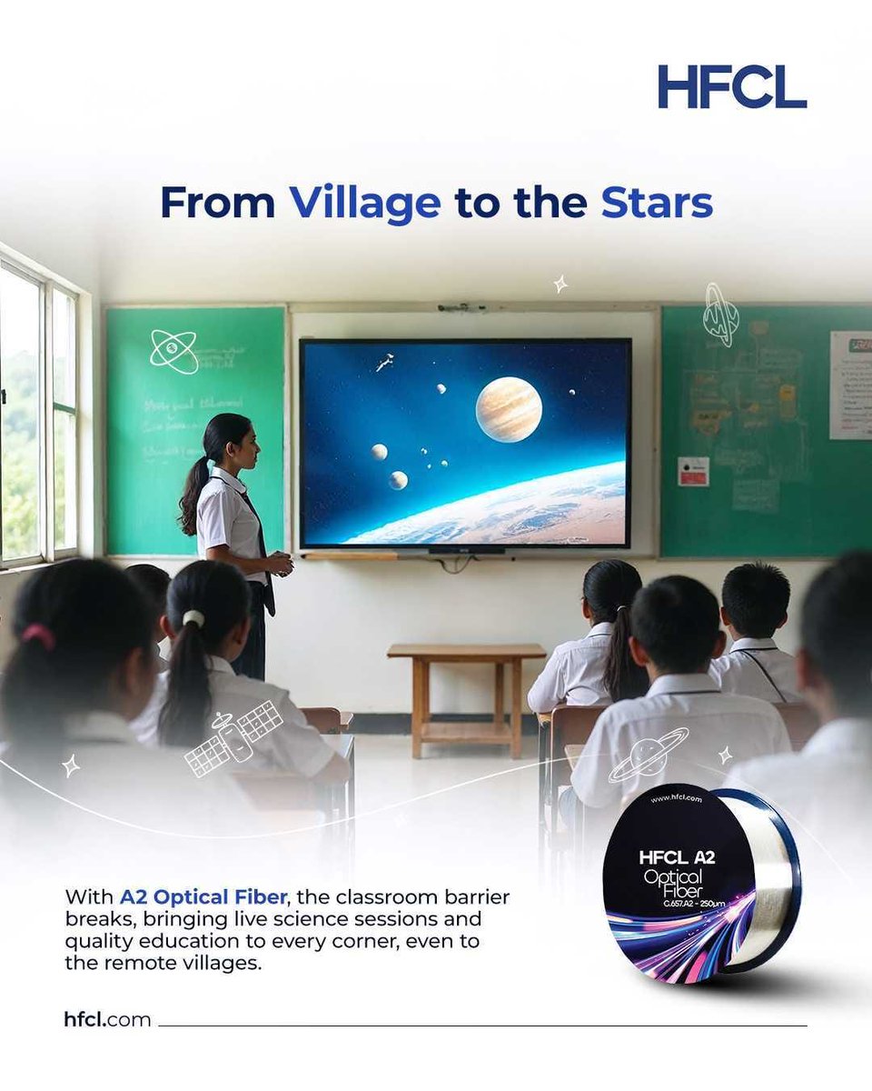 From a blackboard to the Milky Way — powered by HFCL’s A2 Optical Fiber.
Enabling low-latency, high-speed virtual learning in India’s remotest corners.
Because every child deserves access to world-class education.

🌐 Teach through light. Inspire through connection.