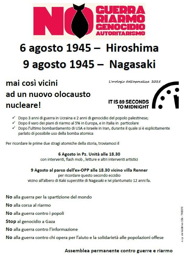 Segnaliamo questa iniziativa dell'Assemblea permanente contro guerre e riarmo