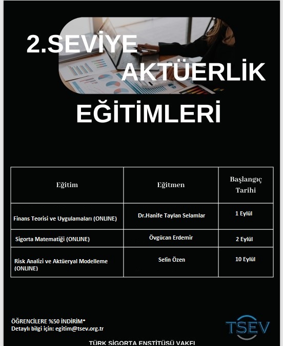 2.Seviye Aktüerlik Eğitimleri Eylül’de başlıyor!

Eğitime kayıt için ve tüm aktüerlik eğitimlerini aşağıda ilettiğimiz linkten inceleyebilirsiniz.

Detaylı bilgi ve kayıt için tıklayın: l24.im/NrqEzZa