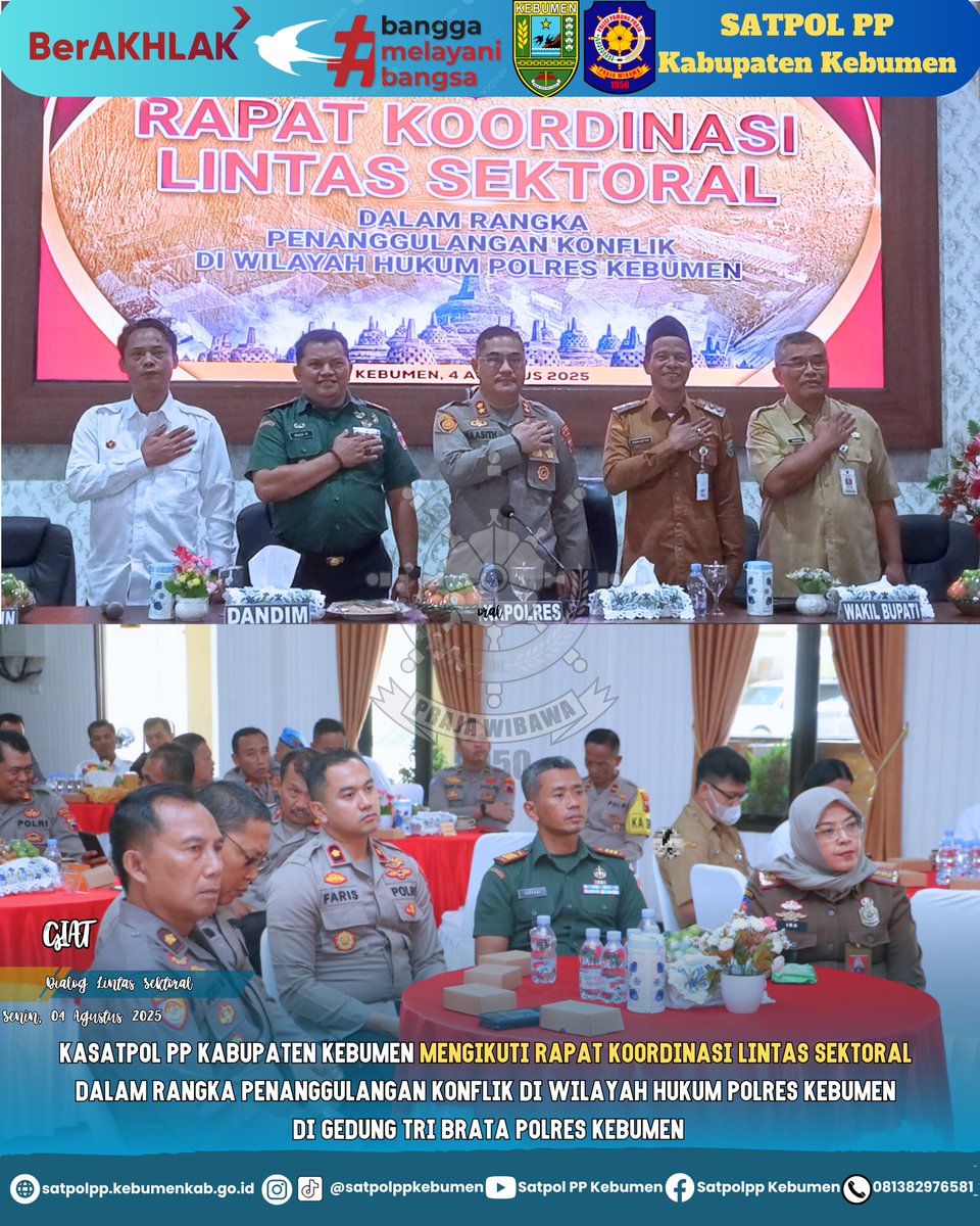 Kasatpol PP Kab. Kebumen Ibu Ira Puspitasari, S.H., M.Ec.Dev. mengikuti Rapat Koordinasi Lintas Sektoral Penanganan Konflik Sosial yang digelar di Gedung Tri Brata Polres Kebumen.