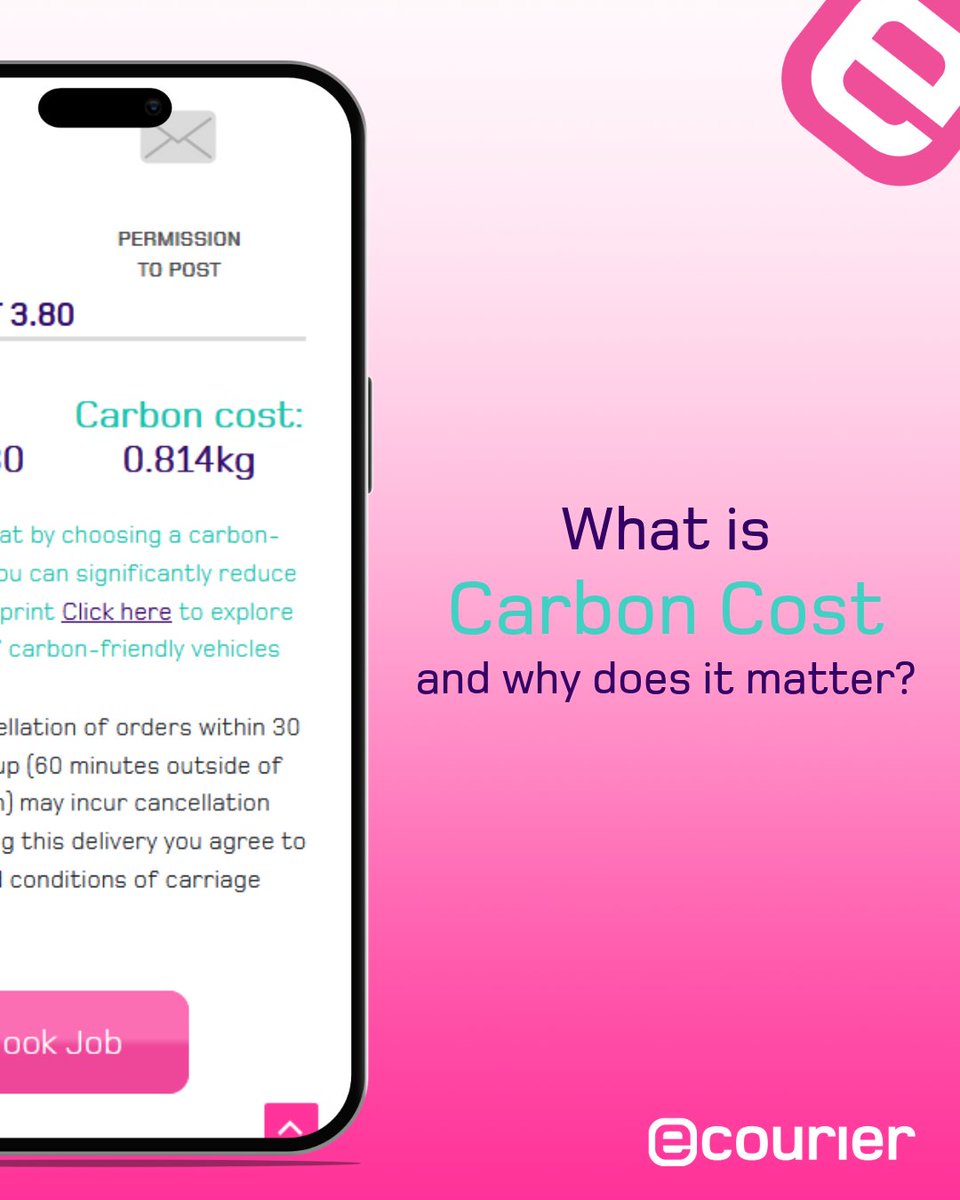 See the Carbon Cost on fuel-powered deliveries? 

It’s a nudge to choose electric vehicles and cut emissions. 
Book a zero-emissions courier with eCourier and help us drive toward Net-Zero! 🌱⚡ 
hubs.la/Q03zWSP00
#InvestingInOurFuture #ZeroEmissions #NetZero #eCourier #CSR
