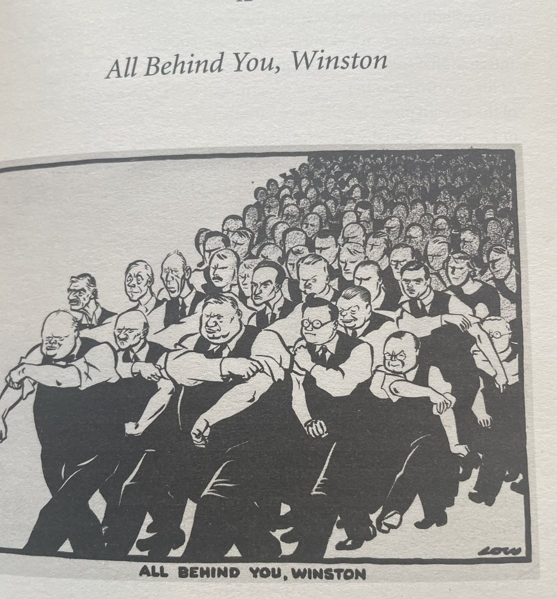 On May 14, 1939, renowned New Zealand cartoonist David Low captured a significant moment in history: the public's realization that the Labour Party would assume government under Winston Churchill. His iconic cartoon, published in the London Evening Standard, titled "All Behind