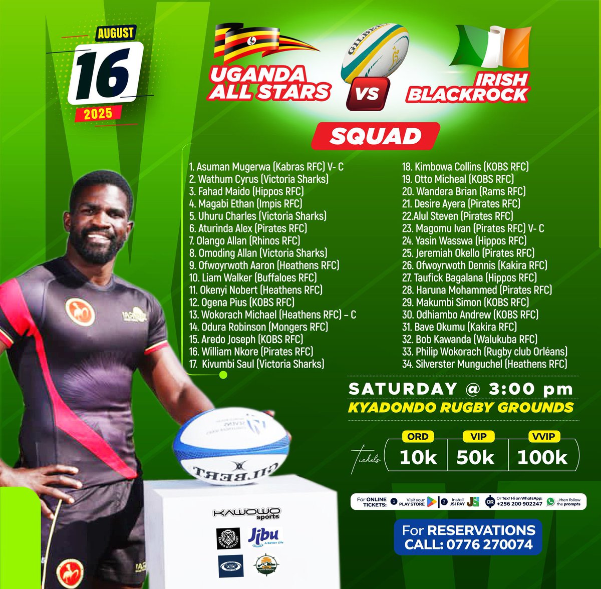 Fat Cats Podcast ๐๐๏ธ (@fatcatspod) on Twitter photo The Uganda ๐บ๐ฌ XVs AllStarts ready to face off against ๐ฎ๐ช<a href="/BCRFC/">BlackrockCollege RFC</a> is out.
Captains:
- Michael Wokorach
- Asuman Mugerwa
- Ivan Magomu
Happening at Kyadondo Rugby Grounds on August 16th, at 3pm.
#UGAllStarsVsIrishBlackRock #RugbyTour #IrishBlackRockInUG
#FatCatsPod The Uganda ๐บ๐ฌ XVs AllStarts ready to face off against ๐ฎ๐ช<a href="/BCRFC/">BlackrockCollege RFC</a> is out.
Captains:
- Michael Wokorach
- Asuman Mugerwa
- Ivan Magomu
Happening at Kyadondo Rugby Grounds on August 16th, at 3pm.
#UGAllStarsVsIrishBlackRock #RugbyTour #IrishBlackRockInUG
#FatCatsPod