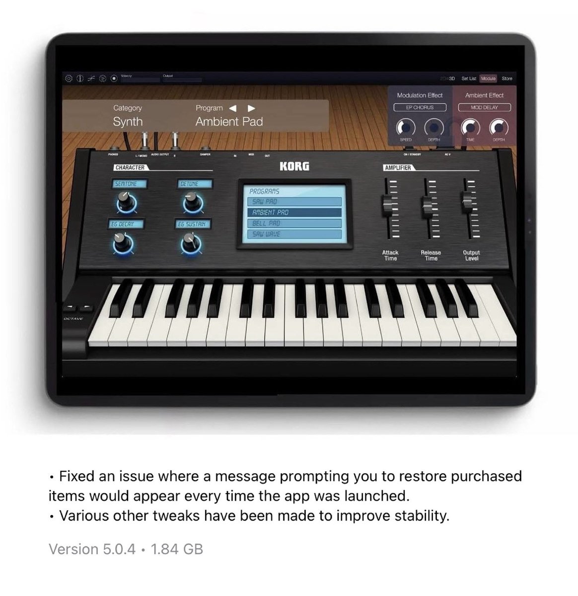 🚨Plugin Update🚨 <a href="/korg_iapps/">KORG apps</a> has updated ‘KORG Module Pro’ to v5.0.4! Update fixes a ‘restore purchased items’ bug, other fixes and performance improvements! Update yours now in the App Store!

apps.apple.com/us/app/korg-mo…