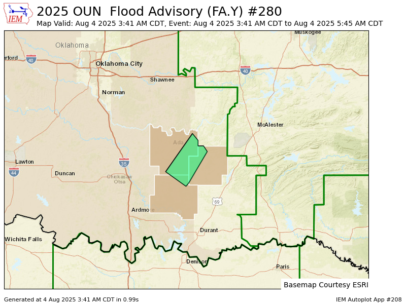 OUN issues Flood Advisory for Coal, Johnston, Pontotoc [OK] till Aug 4, 5:45 AM CDT mesonet.agron.iastate.edu/vtec/f/2025-O-…